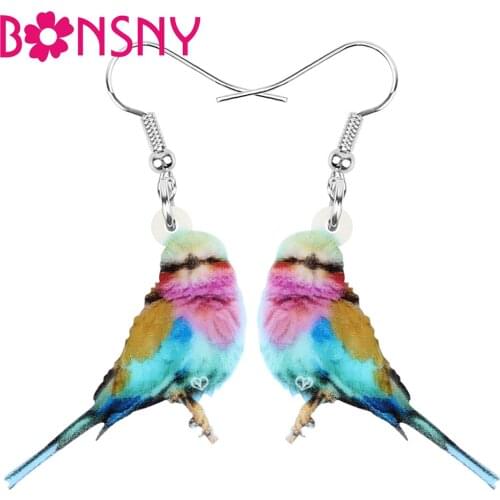 Bonsny Acrylic Marbled Wood Quail Earrings Big Printing Bird Animal Dangle Drop Jewelry Women Girl Kid Fashion Party Accessories