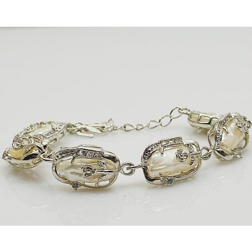 White Color Real Pearl Bracelet Long Teeth Pearls Jewelry 18kgp Flower Girl Bracelet Wedding Birthday Party Gift Jewellery