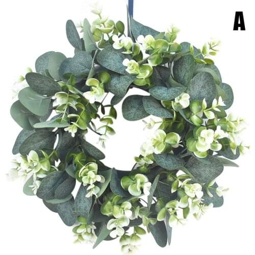 40cm White Artificial Wreath Eucalyptus Loosestrife Ring Pastoral Wedding Door Decoration Outdoor Window Wreath LBShippi