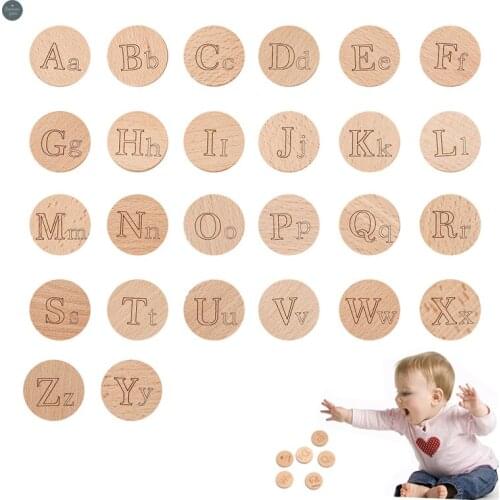 26 Pc/Set Baby Letter Milestone Block Double Sided Alphabet Round Shape English Animals Alphabet Montessori Educational Toy Gift