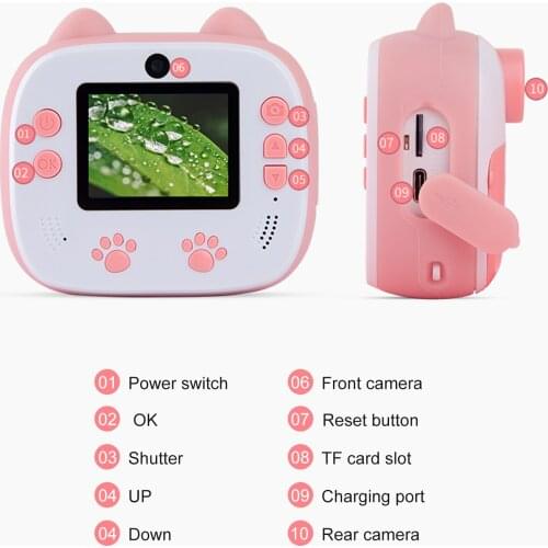 Kids Thermal Instant Print Camera Digital Video Camera 2 Inch 26 Megapixel 32GB TF with Printing Paper Stickers Toys for Girls