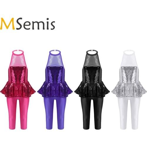 Kids One-Pieces Shiny Sequins Ballet Gymnastics Leotard for Girls Ballet Sports Workout Unitards Figure Skating Dance Costume