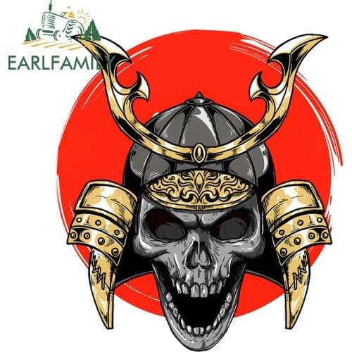EARLFAMILY 13cm x 11.3cm for Samurai Skull Car Stickers Bumper Decal Car Assessoires Decals Personality Motorcycle Decoration