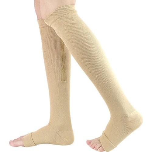 Joylife Elastic Zipper Middle Tube Stockings Leg Support Open Toe Compression Socks