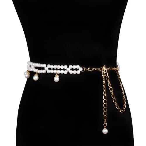 Elegant Designer Belt for Women Adjustable Imitation Pearl Belts Alloy Chain Belt for Wedding Party Accessories Barry.Wang
