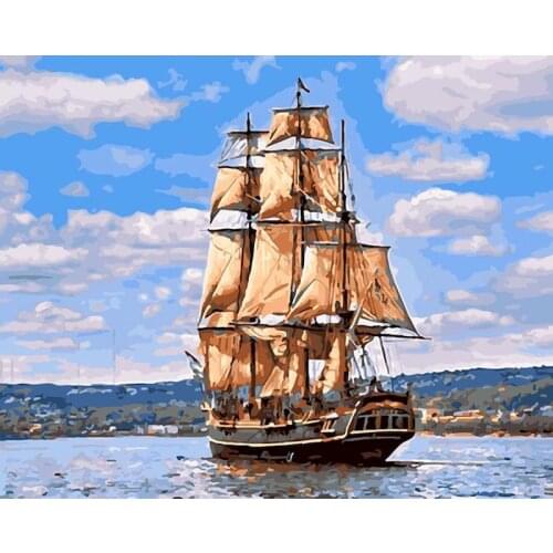 GATYZTORY DIY Painting By Numbers Sail Boat On Sea Framed Oil Paints Kits Acrylic Paint On Canvas Digital Painting Craft Home De