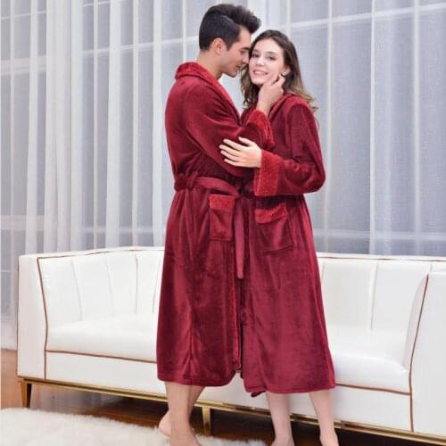 New Autumn Winter Flannel Robe Bathrobe Casual Women Nightrobe Men Pocket Sleepwear Soft Home Gown Lounge Long Hotle Robe