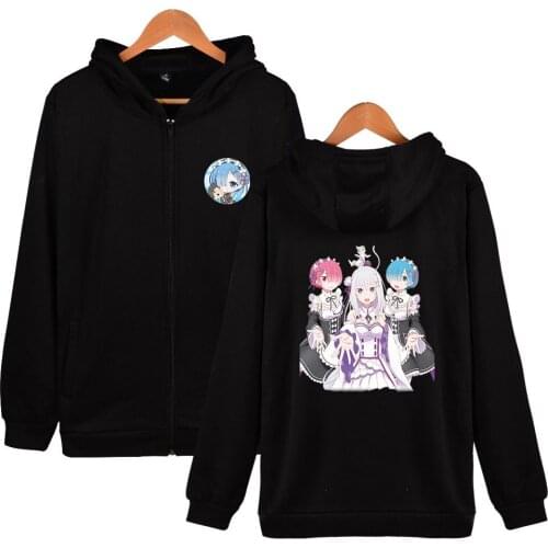Re Zero Hoodie Hooded Jacket Zipper Coat Sweatshirt for Men Women Kids Girls Clothing Clothes Rem and Ram Japanese Anime Hoodies