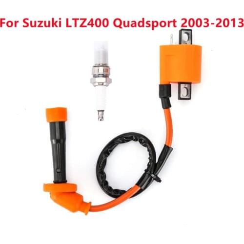 Motorcycle 12120 Degree Elbow Ignition Coil & Spark Plug Kit Fit For Suzuki LTZ400 Quadsport 2003-2013