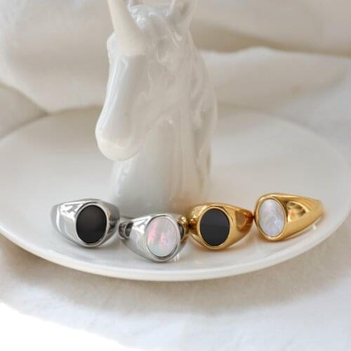 Joolim High End PVD Plated Stainless Steel Rings Oval Shell Rings Tarnish Free