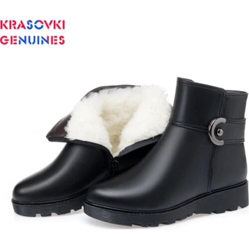 Krasovki Genuines Wool Women Snow Boots Warm Fashion Genuine Leather Fur Warm Shoes Plush Ankle Boots Leisure Women Winter Boots
