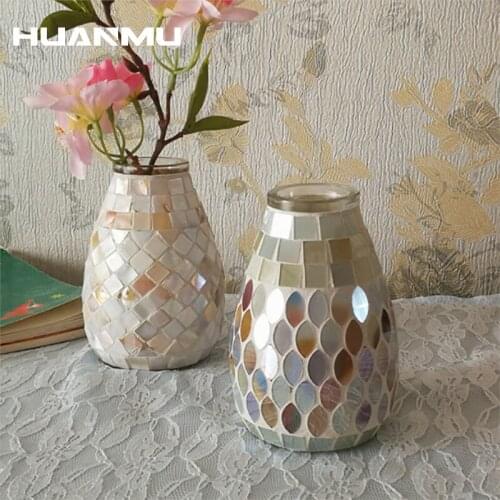 Nordic Creative Mosaic Glass Vase Art Fashion Living Room Home Office Decor Hydroponic Green Flower Arrangement Plant Holder