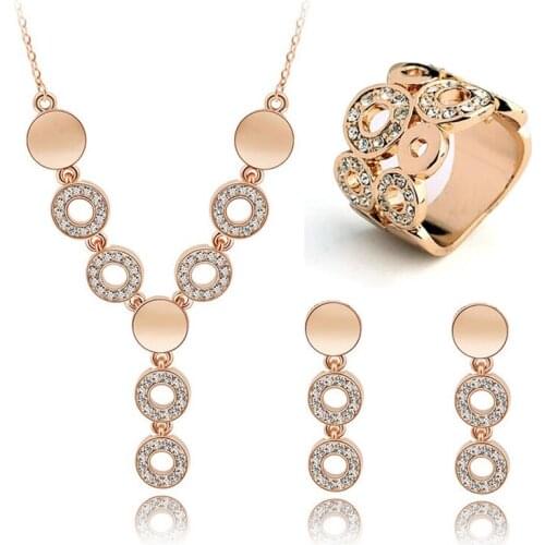 Round wedding fashion design Wholesales gold-color circle Pendant necklace earrings rings bracelets Jewelry Sets