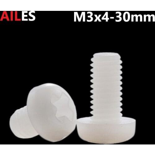 M3 White Nylon Phillips Pan Head Screws 3mm x 4 5 6 8 10 12 15 18 20 25 30mm PA66 Plastic Cross Recessed Round Head Bolts