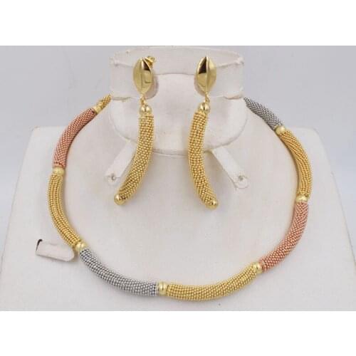 NEW High Quality Ltaly 750 Gold color Jewelry Set For Women african beads fashion necklace set earring jewelry