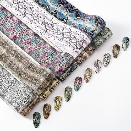 10pcs 1 Box Snake Skin Nail Foils Transfer Stickers Decals Laser Starry Sky Foils Paper Nail Art Sliders Tips Manicure Designs