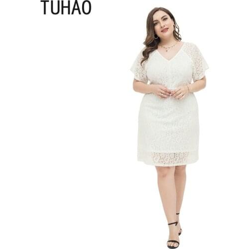 TUHAO Women White Dress Elegant Lace Party Dresses Plus Size 8XL 6XL 4XL 2XL Mother Mom Office Lady Lace High Quality Clothes
