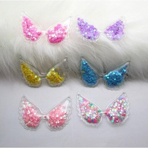 50pcs 7*5cm Angel wing Transparent Bling bling Star Flowing Patches Appliques for Children clip and DIY Hair Clip Accessories