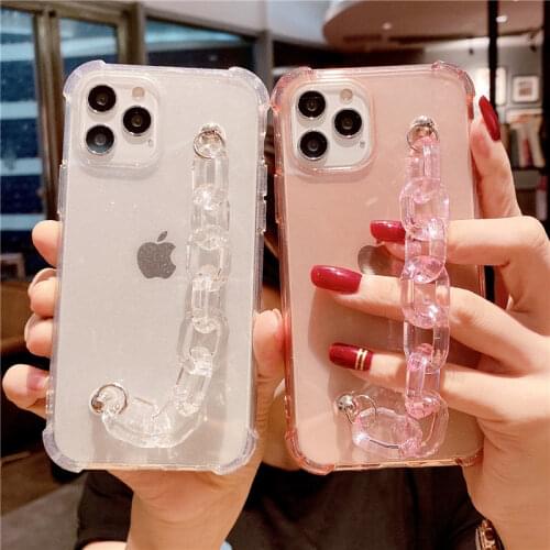 Clear Glitter Bracelet Wristband Phone Case For iPhone 12 11 Pro Max XR XS Max X 7 8 Plus 12Mini SE2020 Shockproof Back Cover