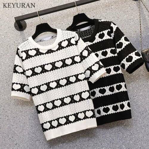 Plus Size Summer Knitted T Shirt Women Love Print Vogue Ice Silk Female T shirts Casual Tops O-Neck Short-Sleeved Tees Woman