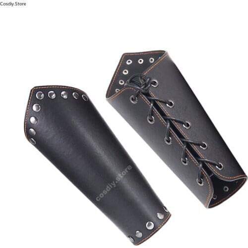 Knight Wrist Archer Gauntlet Costume Accessory for Adult Men Unisex Leather Armor Bracer Lace Up Medieval Cosplay Warrior