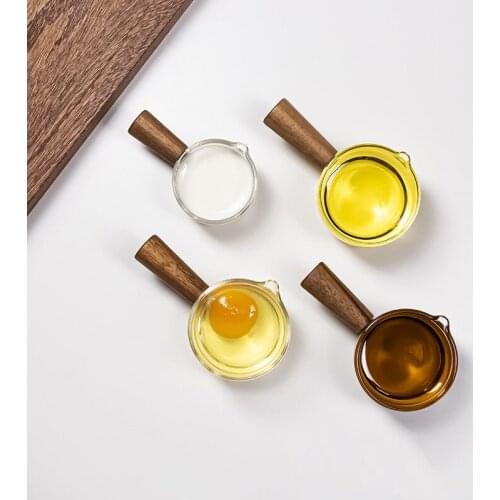 Glass wooden handle small milk cup coffee Mini milk cup honey juice bucket tableware coffee Mini milk cup