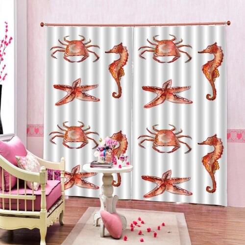 Custom 3d curtain fabric curtain for living Crab starfish seahorse 3d Curtains Blackout for Living Room Kids Bedroom Fabric
