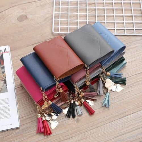 Womens Wallets Tassel Short Wallet For Woman Zipper Mini Coin Purse Tassel & Metal Ring Female Leather Card Holder 2020 Fashion