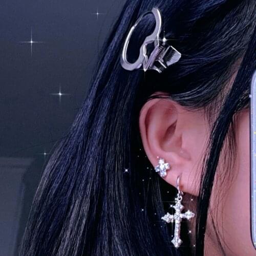 2021 New Y2K Aesthetic Zircon Cross Earrings for Woman Fashion Trend Crucifix Earrings Eardrop Suit Gift Jewelry Wholesale