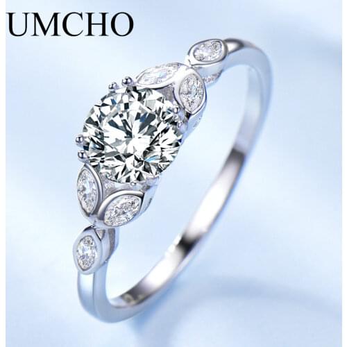 UMCHO Romantic Round Cut Rings Real 925 Sterling Silver Wedding Rings For Female Engagement Gifts Fine Jewelry High Quality