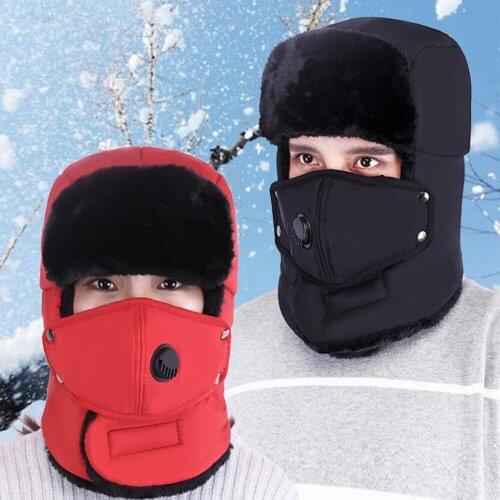 Winter Beanie Hat with Face Mask Bonnet Windproof Warm Cap Snow Ski Thick Cotton Hat Plush Caps Earflap for Women Men LM011