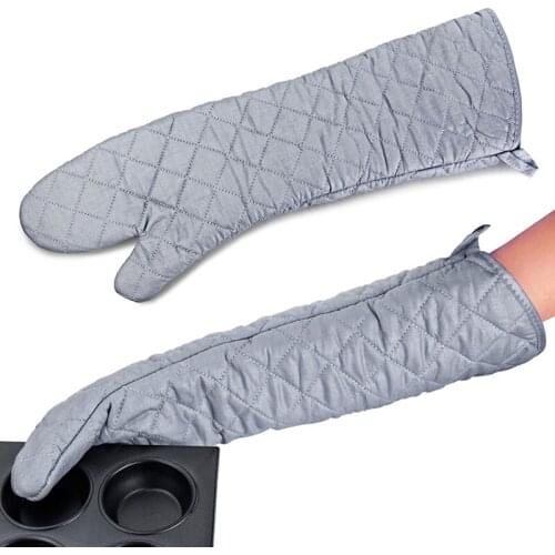Thick Mitten Microwave Gloves Baking Gloves Overlong Heat-resistant Kitchen Cotton Cloth Anti-oil Kitchen Tool 24inch/59cm 1pcs
