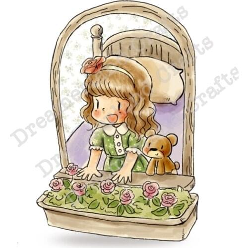 10x8 Girl cares for roses Transparent Clear Stamps Silicone Seals for DIY scrapbooking photo album Card Making