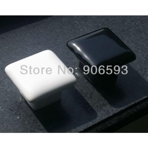 24pcs lot free shipping black square porcelain drawer knobs