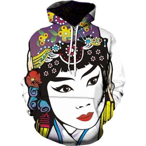 3D printed beauty graphic hoodie Funny Chinese paper cut hoodie Mens sweatshirt Harajuku pullover jacket Oversized hoodie tops