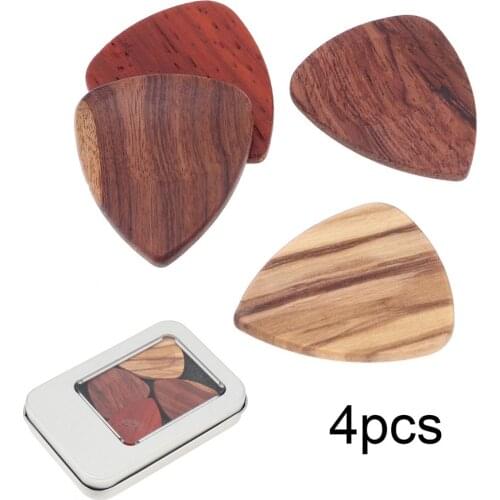 4pcs Wood Material Guitar Picks Plectrum String Instrument Accessories for Acoustic Bass Electric Ukulele Guitars