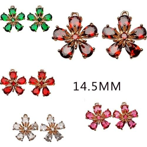 4p 24k gold color delicate flower shiny Zirconia Charm Pendant accessories Necklace Earrings findings Jewelry Making suppliers