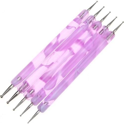 5pcs Purple 2 Ways Dotting Pen Marbleizing for Tool Gel Nail Polish Paint Manicure Dots Nail Art Tools