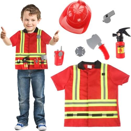 7PCS Kids Fireman Costume Movable Visor Pretend Toy Fun Firefighter Role Play Clothes Firefighter Dress Up Role Play Accessories