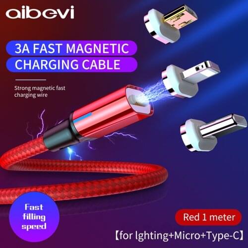 Aibevi Magnetic USB Cable For iPhone Fast Data Charging Micro USB Charger Cable Type C Cable For Samsung Mobile Phone Cables 1M