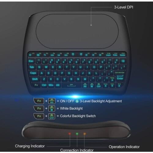 Wireless keyboard colorful backlight radium mini keyboard large touch pad wireless mouse I8 mini keyboard