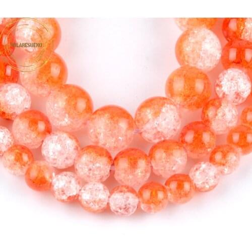 Natural Orange White Snow Cracked Crystal Beads Round Loose Spacer Beads For Jewelry Making DIY Women Bracelet Accessory 6-12mm