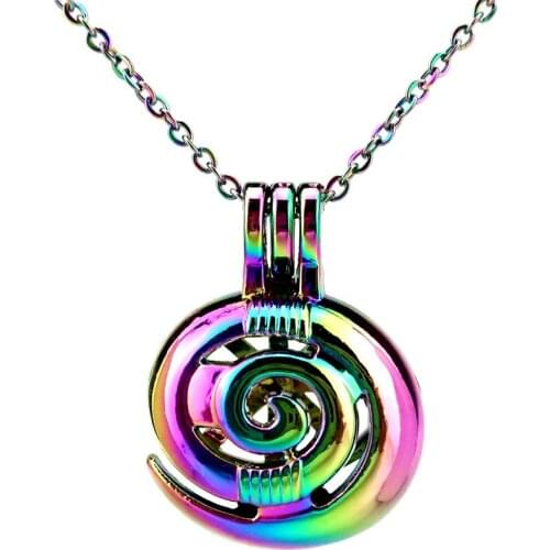 C699 Rainbow Color Lovely Sea Snail Rotate Beads Cage Pendant Locket Necklace Aroma Essential Oil Diffuser