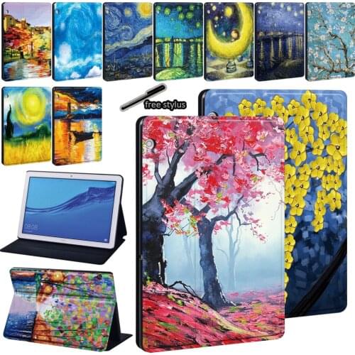 Tablet Case for Huawei MediaPad T5 10 10.1 Inch Anti-Drop Bracket Leather Protective Cover + Free Stylus
