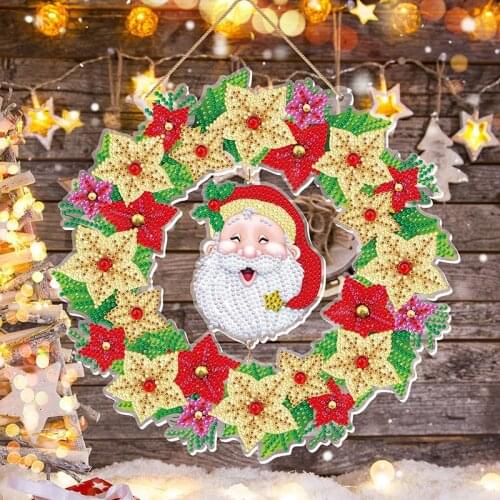 Diy flowers wreath for window decoration with LED acrylic diamond wreath for door hanging Christmas decorative wreaths Gifts