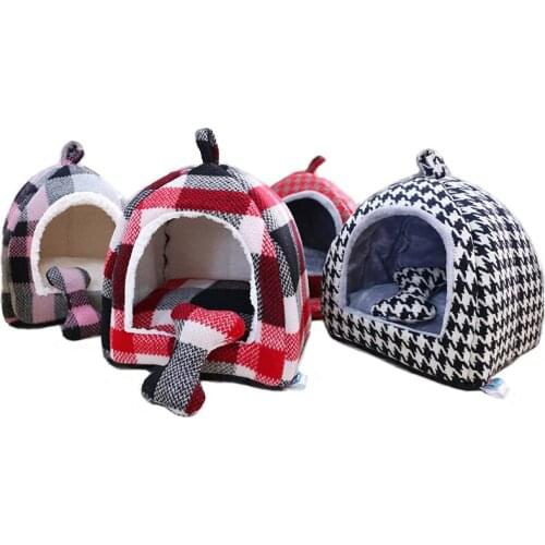 Dog Cat Bed House Warm Kennel Cat Plaid Pattern Nest Pet Litter Dog Kennel Sofa House Cushion Cover Pet Sleeping Kitten Bed