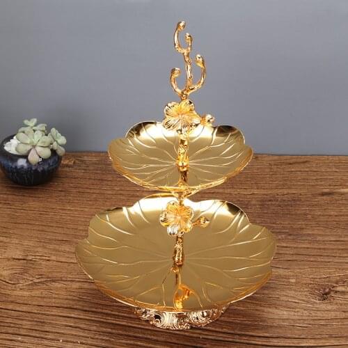 2-layer Gold Plate Wedding Cake Stand Party Cupcake Display Home Table Decoration Sweet Luxury Fruit tea Tray Charger Plates
