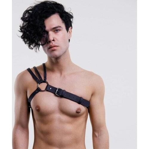 Fetish Men Sexual Leather Harness Belt BDSM Gay Body Bondage Cage Chest Harness Strap Erotic Rave Gay Clothes Stage Club Wear