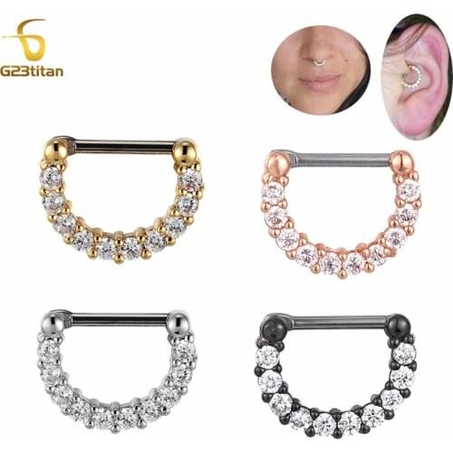 G23titan 16G Titanium Nose Ring Crystal Septum Clicker Ear Rook Nostril Septum Piercing Jewelry Body Accessory