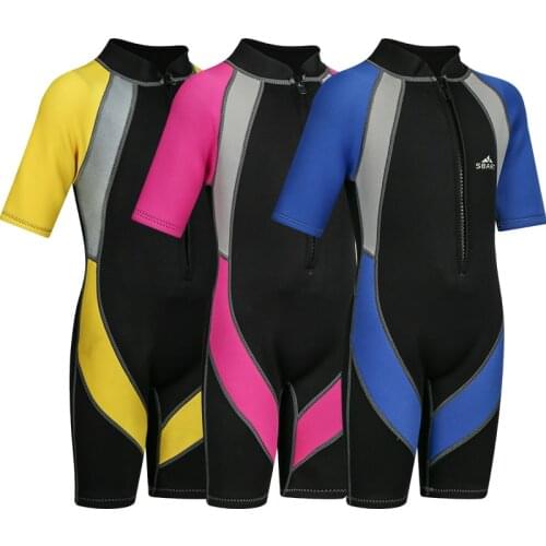 SBART Kids 2mm Neoprene Short Sleeve Wetsuits Children One Pieces Swimwear Diving Suits Surfing Rash Guards for Boys Girls